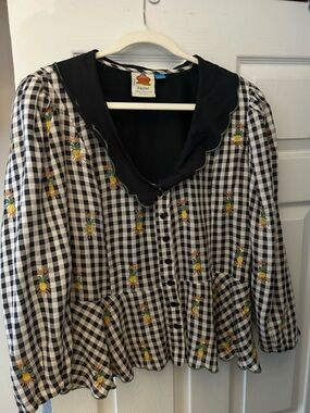 FARM RIO x Anthropologie Black & White Gingham Button Front Blouse